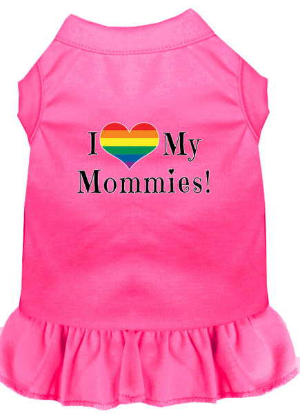 I Heart My Mommies Screen Print Dog Dress - Bright Pink