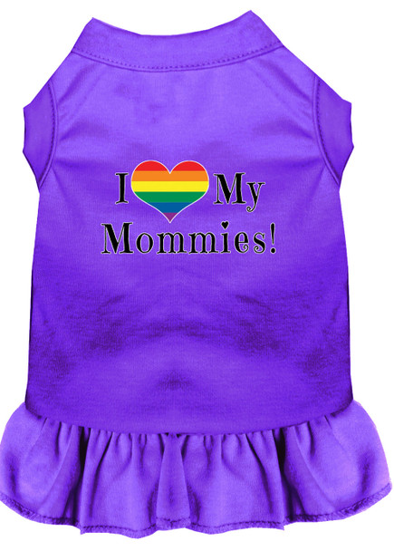 I Heart My Mommies Screen Print Dog Dress - Purple