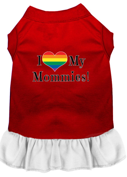 I Heart My Mommies Screen Print Dog Dress - Red With White