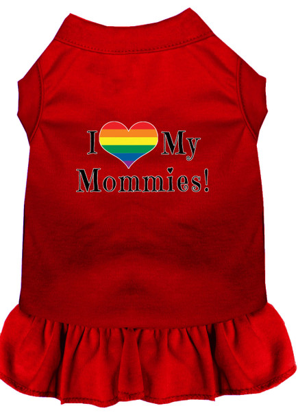 I Heart My Mommies Screen Print Dog Dress - Red