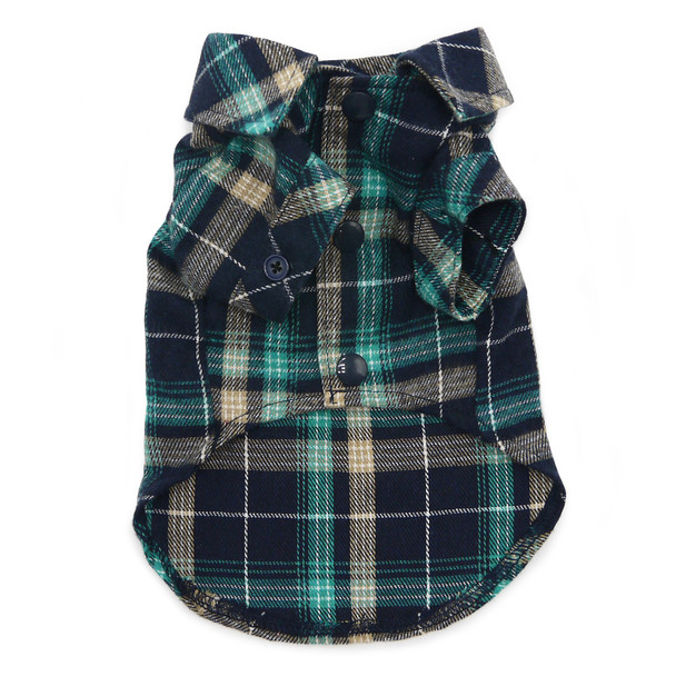 Flannel Button Down Dog Shirt - Blue