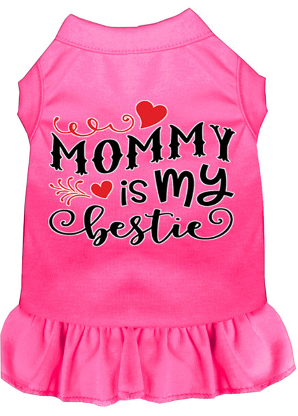 Mommy Is My Bestie Screen Print Dog Dress - Bright Pink