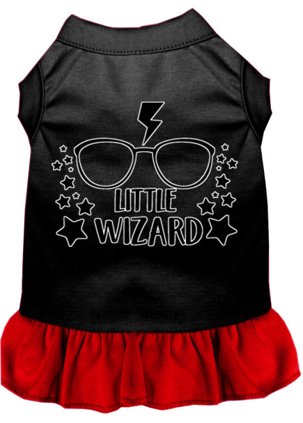 Little Wizard Screen Print Dog Dress  - Black With Red