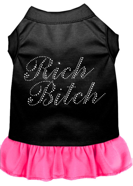 Rhinestone Rich Bitch Dress - Black With Bright Pink