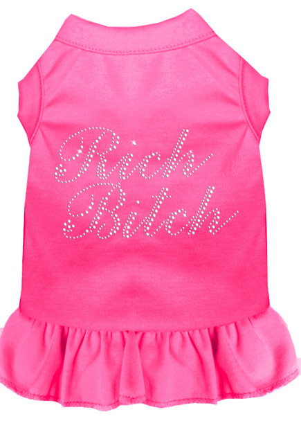 Rhinestone Rich Bitch Dress - Bright Pink