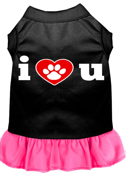 I Heart You Screen Print Dress - Black With Bright Pink