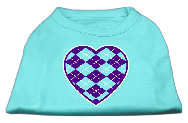 Argyle Heart Purple Screen Print  Dog Shirt - Aqua