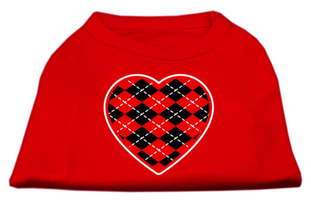 Argyle Heart Red Screen Print  Dog Shirt - Red