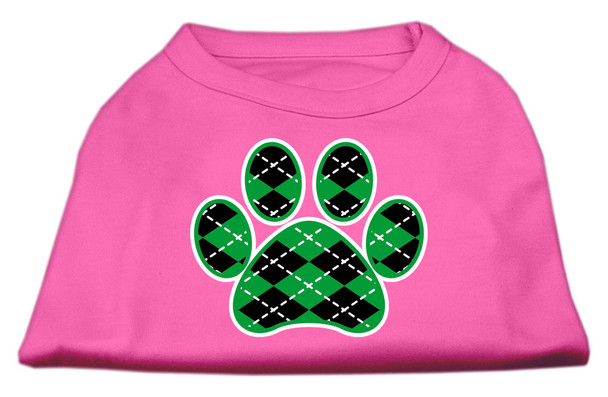 Argyle Paw Green Screen Print  Dog Shirt - Bright Pink