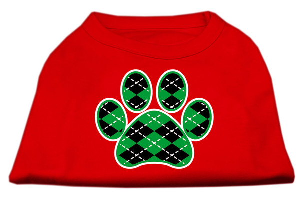 Argyle Paw Green Screen Print  Dog Shirt - Red