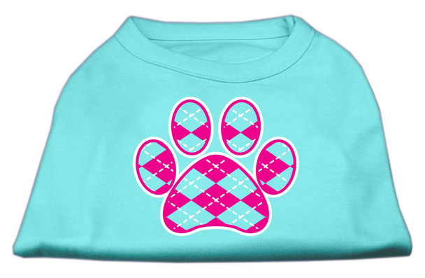 Argyle Paw Pink Screen Print  Dog Shirt - Aqua