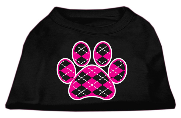 Argyle Paw Pink Screen Print  Dog Shirt - Black
