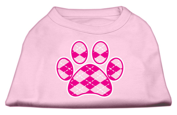 Argyle Paw Pink Screen Print  Dog Shirt - Light Pink