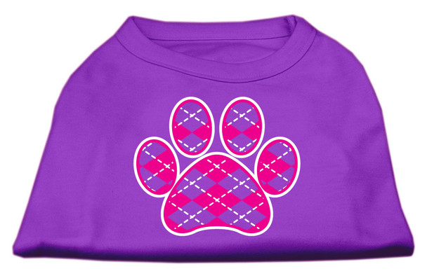 Argyle Paw Pink Screen Print  Dog Shirt - Purple