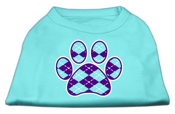 Argyle Paw Purple Screen Print  Dog Shirt - Aqua