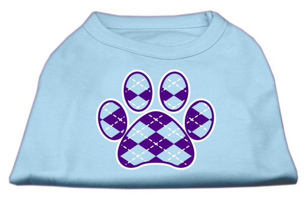 Argyle Paw Purple Screen Print  Dog Shirt - Baby Blue