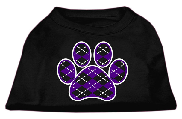Argyle Paw Purple Screen Print  Dog Shirt - Black