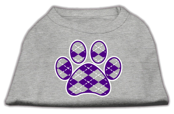 Argyle Paw Purple Screen Print  Dog Shirt - Grey