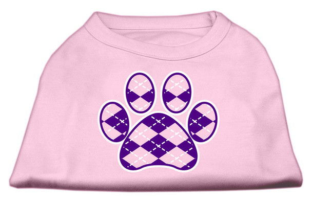 Argyle Paw Purple Screen Print  Dog Shirt - Light Pink