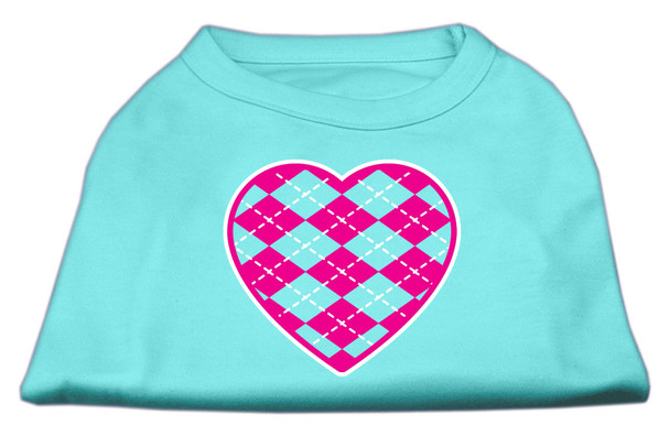 Argyle Heart Pink Screen Print Shirt - Aqua