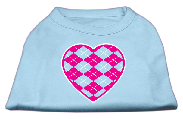 Argyle Heart Pink Screen Print Shirt - Baby Blue