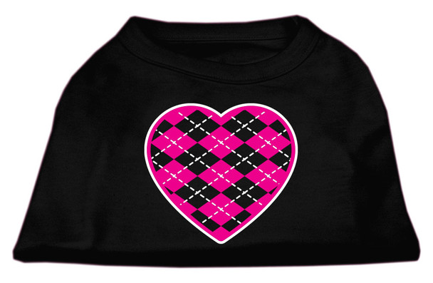 Argyle Heart Pink Screen Print Shirt - Black