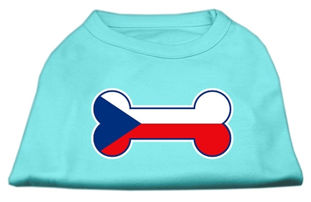 Bone Shaped Czech Republic Flag Screen Print Dog Shirt - Aqua