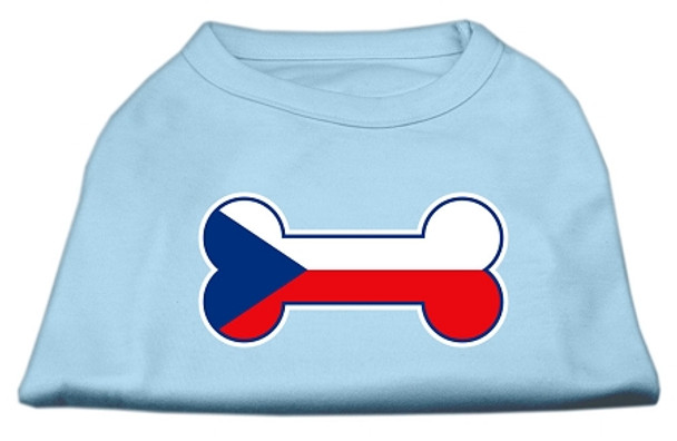 Bone Shaped Czech Republic Flag Screen Print Dog Shirt - Baby Blue