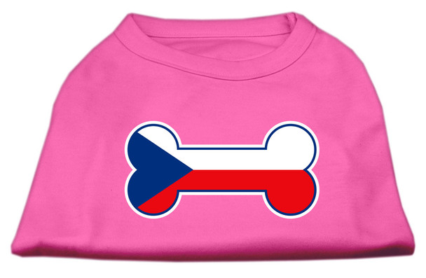 Bone Shaped Czech Republic Flag Screen Print Dog Shirt - Bright Pink