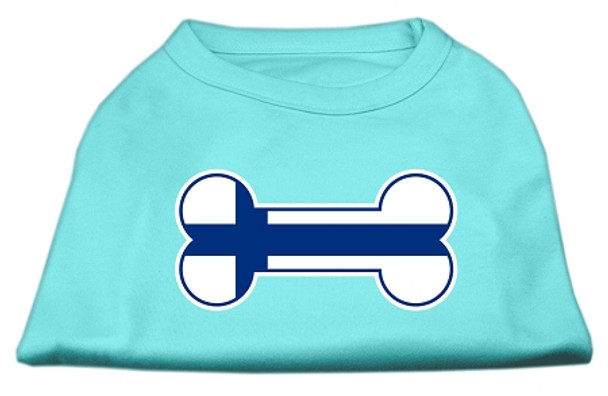 Bone Shaped Finland Flag Screen Print Dog Shirt - Aqua