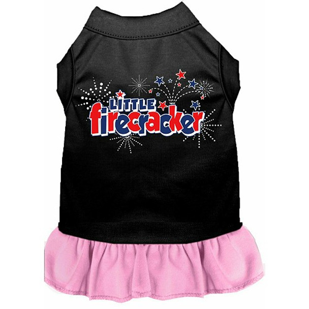 Little Firecracker Screen Print Dog Dress - Black w/ Lt Pink Skirt