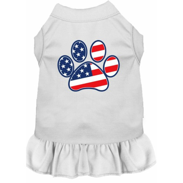 Patriotic Paw Screen Print Dog Dress - White