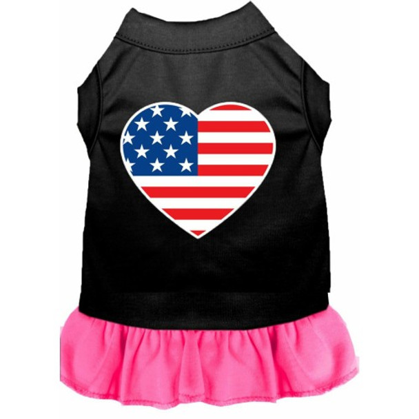 Patriotic Paw Screen Print Dog Dress - Black w/Dk Pink Skirt