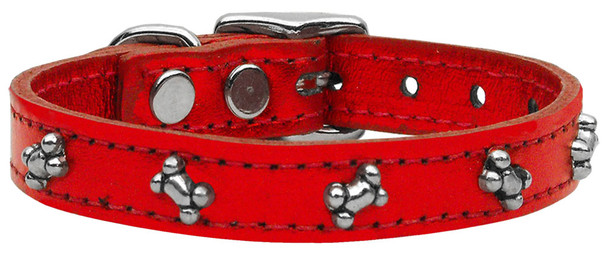 Metallic Bone Leather Dog Collar -  RedMetallic
