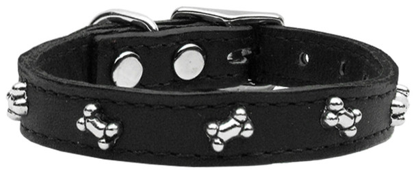 Bone Leather Dog Collar -  Black