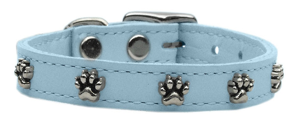 Paw Leather Dog Collar -  Baby Blue