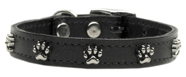 Paw Leather Dog Collar -  Black
