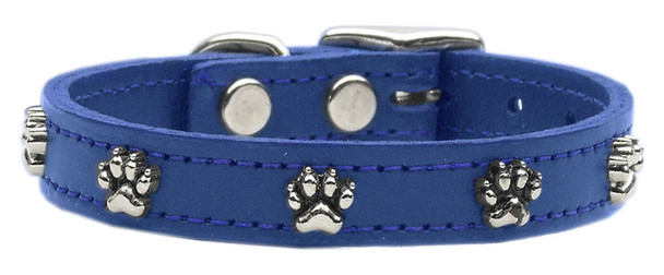 Paw Leather Dog Collar -  Blue