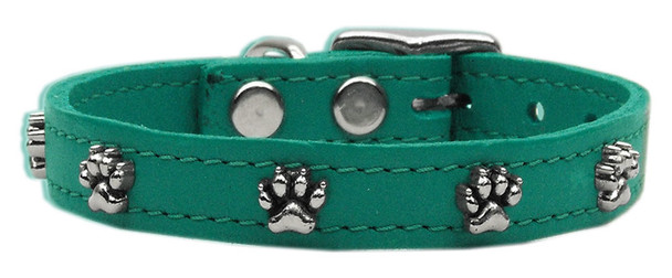 Paw Leather Dog Collar -  Jade