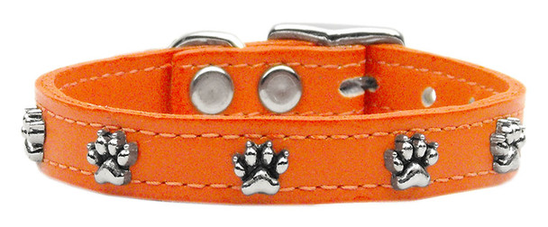 Paw Leather Dog Collar -  Orange