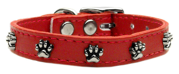 Paw Leather Dog Collar -  Red