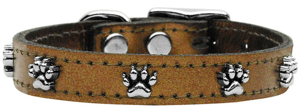 Metallic Paw Leather Dog Collar -  Bronze