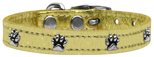 Metallic Paw Leather Dog Collar -  Gold