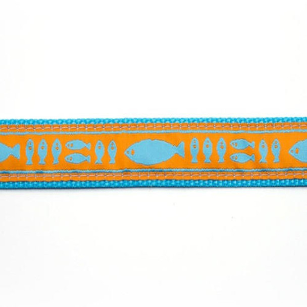 Preston Dog Dog Collar - Batik Fish White on Orange - 3/4 and 1 1/4