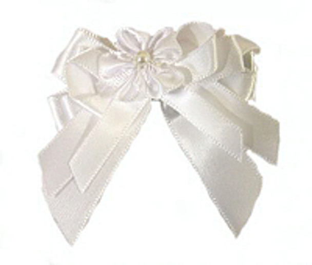 White Designer Satin Dog Hair Bow