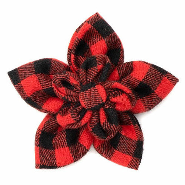 Worthy Dog Red & Black Buffalo Check Pet Dog Collar Flower