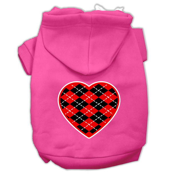 Argyle Heart Red Screen Print Pet Hoodies - Bright Pink