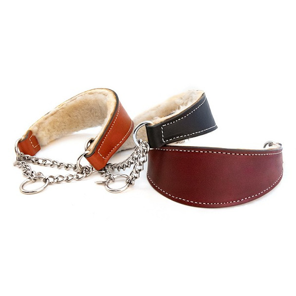 Martingale Leather Dog Collar - Shearling Lined
