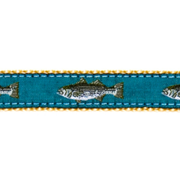 Dog Collar - Teal Striped Bass - 3/4, 1 1/4