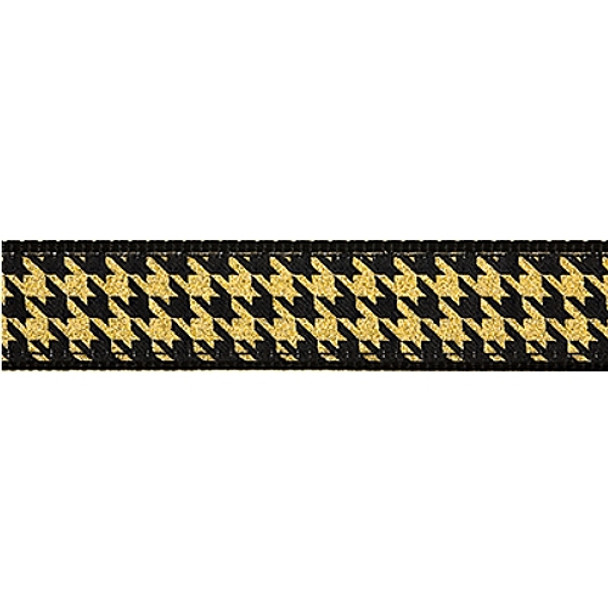 Houndstooth Black on Gold Metallic Dog Collars - 3/4 & 1 1/4